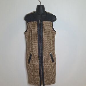 Etcetera Elegant Tan and Black Leather Sleeveless Dress NwOt Sz 8